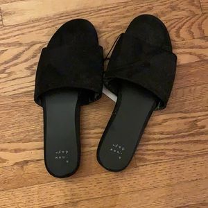 Black suede slides